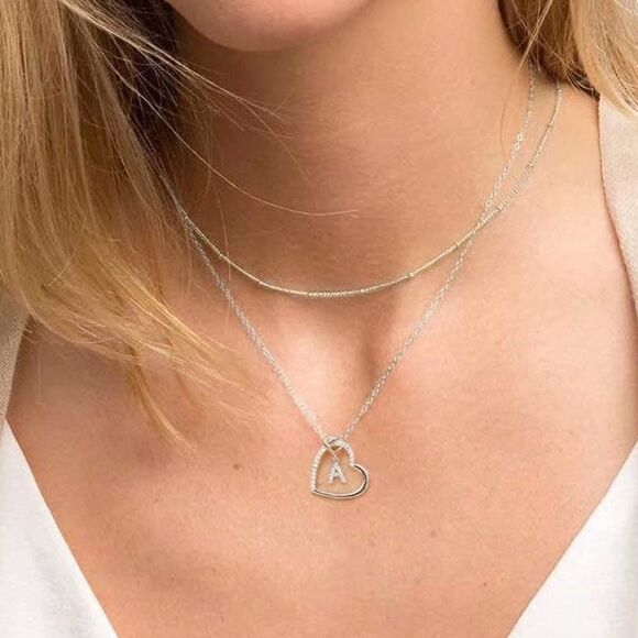 Silver initial heart necklace Letter A - Z - Picture 4 of 6